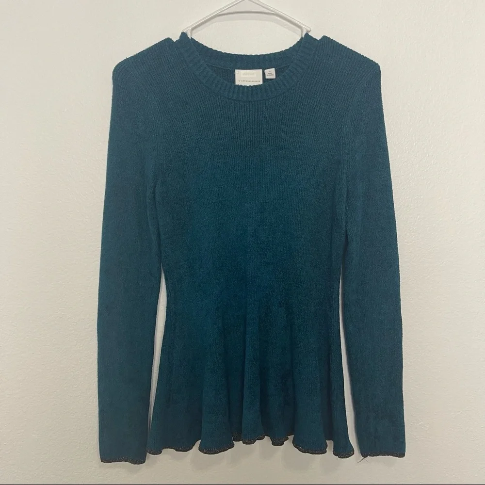 Ett:wa Anthropologie Teal Chenille Peplum Sweater - Picture 2 of 6